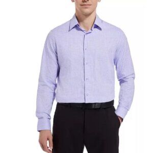 Duchamp Men's Lilac‎ Tailored Fit Gingham Long Sleeve Dress Shirt Size 17 1/2 XL